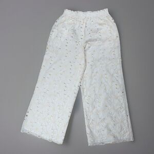 Bungalows Wide Leg White Eyelet Lace Boho Rehearsal Pants Womens Size Small